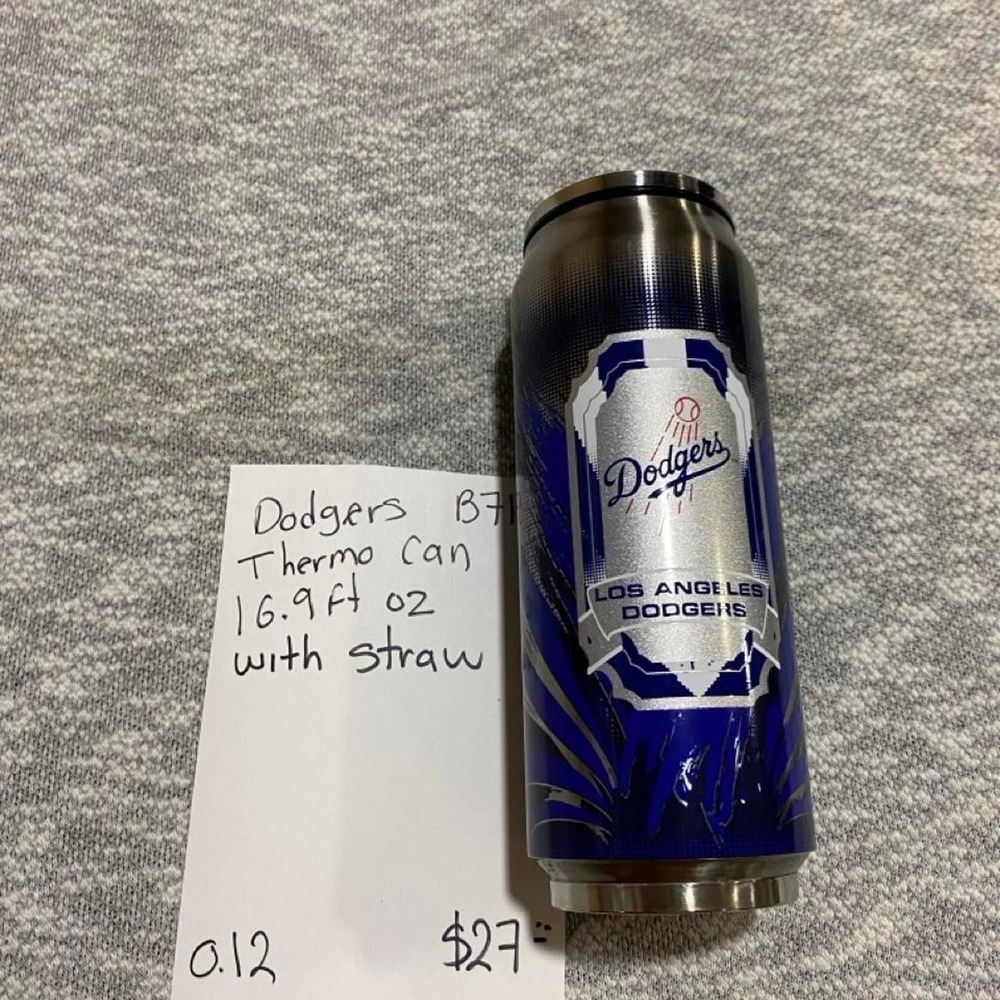 Dodgers Thermo Can 16.9 fl oz with straw Blue & silver Dodgers logo. SKU-B710